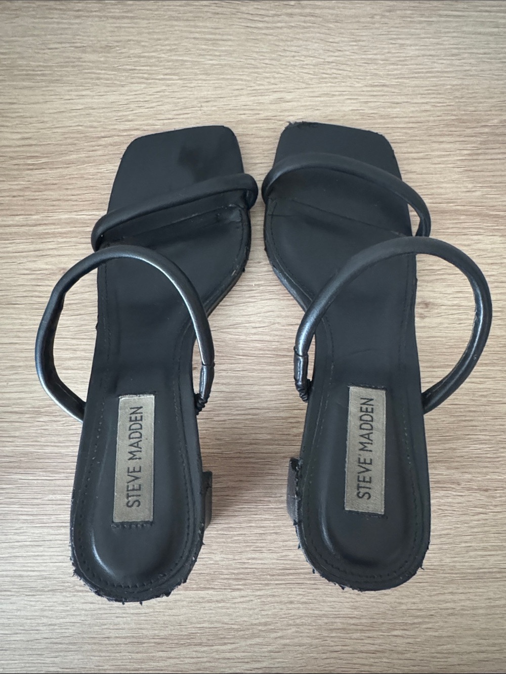 Steve Madden Black Square Strap Slide Sandals